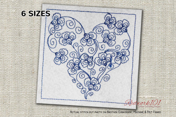 Love Shaped Flower Heart Redwork